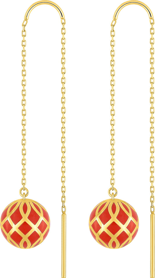 Boucles d'oreilles or jaune et laque rouge