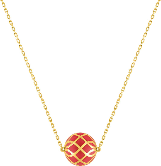 Collier or jaune et boule laque rouge