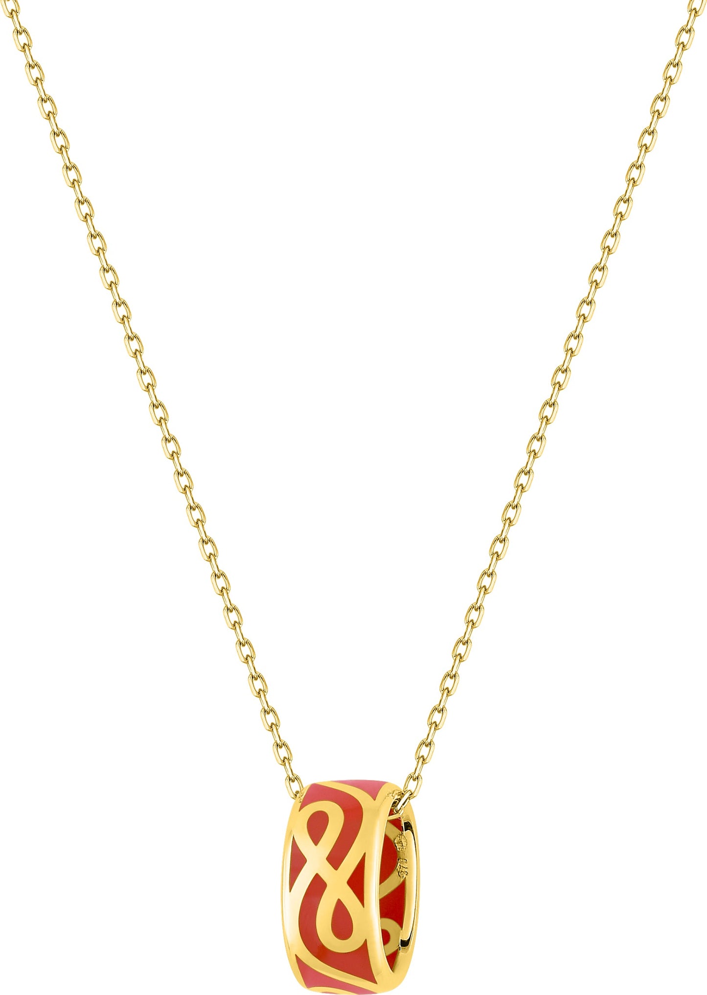 Collier or jaune et pendentif laque rouge