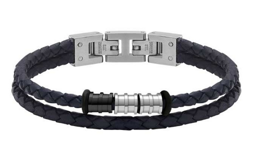 Bracelet GENTLEMAN cuir tressé bleu marine