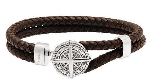 Bracelet acier poli et cuir CAP HORN