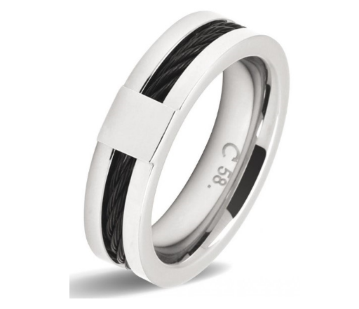 Bague acier avec câble noir CABESTAN