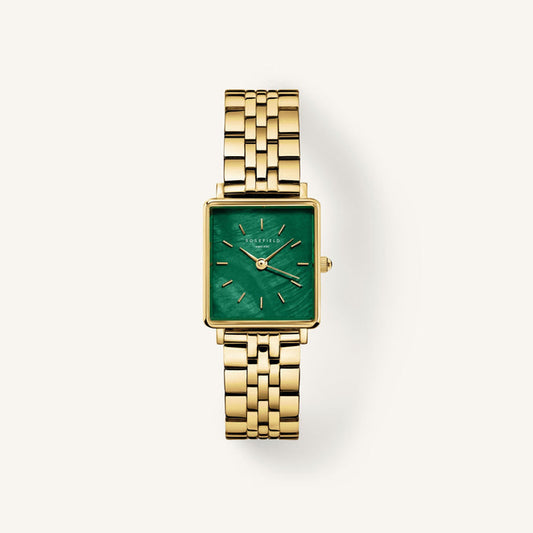 Montre rectangle dorée et verte