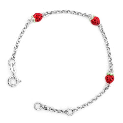 Bracelet en argent avec petites fraises rouges en émail