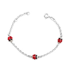 Bracelet en argent avec petites coccinelles rouges en émail