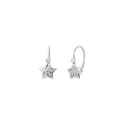 Dormeuses en or blanc 9 carats motifs étoiles serties d'oz