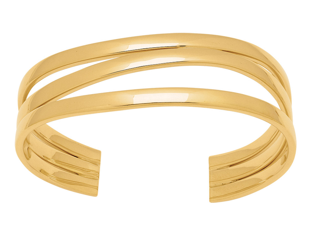 Bracelet Manchette 3 tubes carrés 20 mm forme vagues, 60 mm, Or jaune 18k