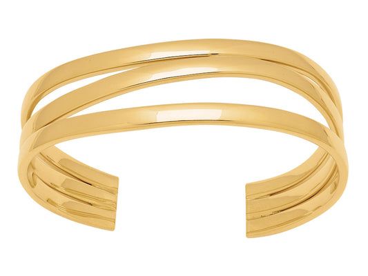 Bracelet Manchette 3 tubes carrés 20 mm forme vagues, 60 mm, Or jaune 18k