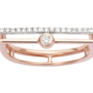 Bague double ligne Toi et Moi, diamants solitaire 0,11ct, Or rose 18k