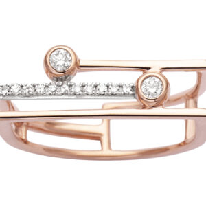 Bague double ligne Toi et Moi, diamants ronds 0,12ct, Or rose 18k