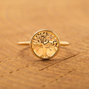 Bague arbre de vie en or jaune sertie d'un diamant