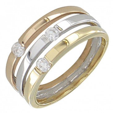 Bague 3 ors : jaune, rose et gris, sertie de 3 beaux diamants.