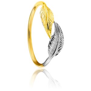 Bague plumes bicolore en or jaune et gris