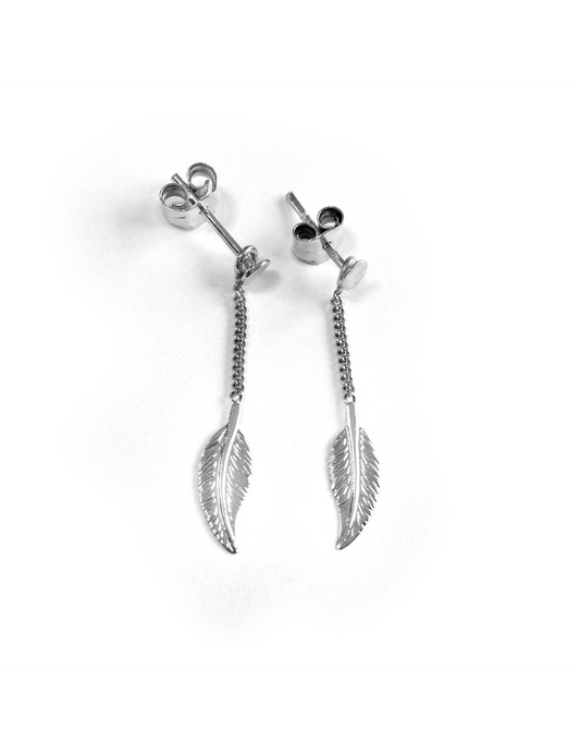 Boucles d'oreilles plumes en or blanc