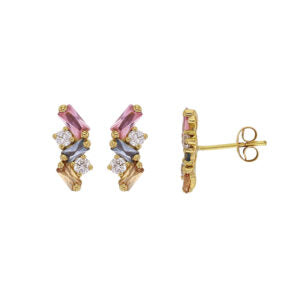 Boucles d'oreilles en or serties d'oxydes ronds et baguettes