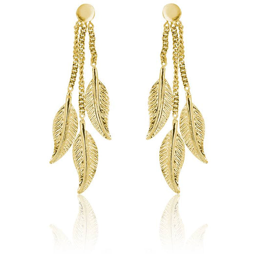 Boucles d'oreilles pendantes plumes en or