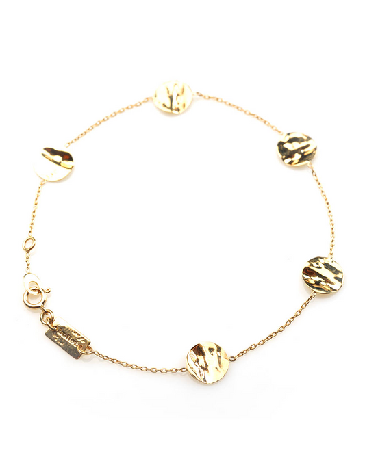 Bracelet 5 petits ronds froissés en Or jaune ou Or blanc 9 carats