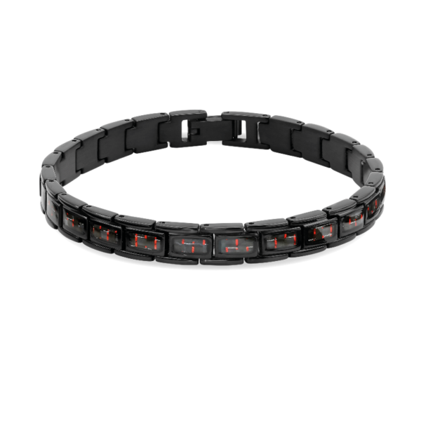 Bracelet Acier/Carbone MERCURY 8mm PVD Noir et Carbone fil rouge 21cm