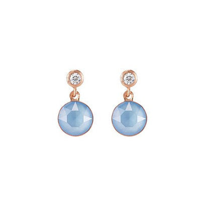 Boucles d'oreilles acier rose et oxydes de zirconium bleus et blancs