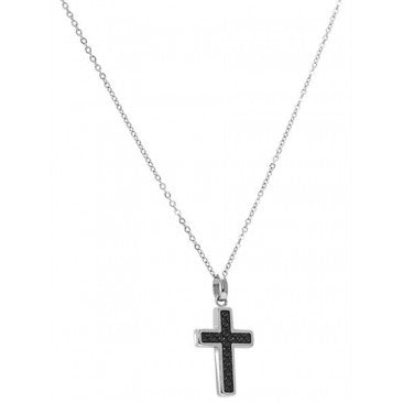 Collier Mercury croix acier et carbone 14x20mm+chaine 50cm réglable