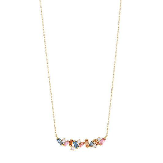 Collier en or ligne d'oxydes de couleurs claires, tailles ronde et baguette