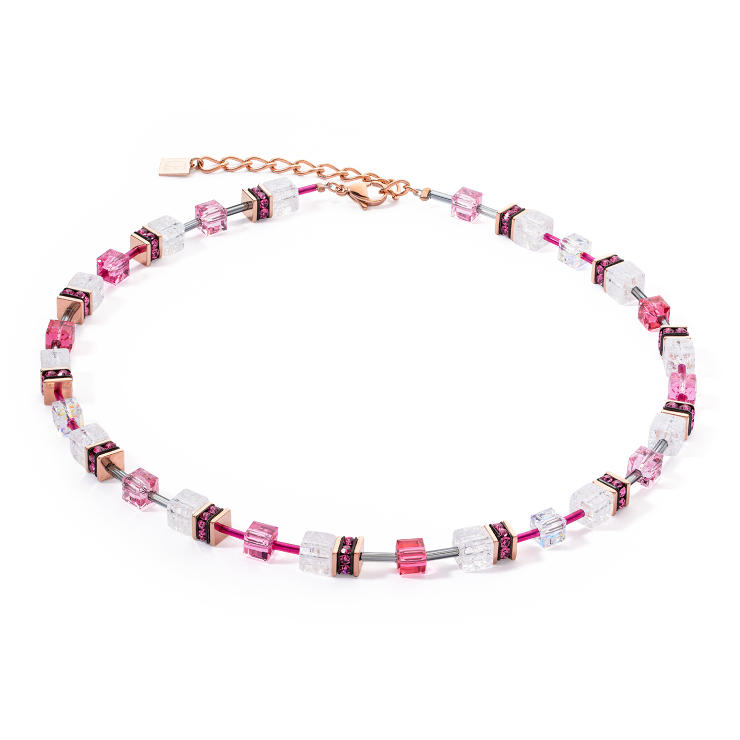 Collier GeoCUBE® Iconic Nature rose vif blanc