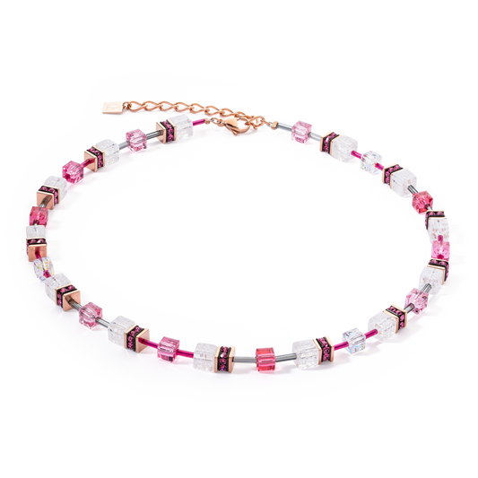 Collier GeoCUBE® Iconic Nature rose vif blanc