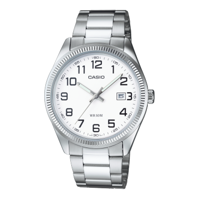 Montre Casio acier cadran blanc chiffres lisibles