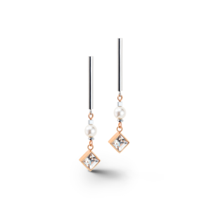 Boucles d'oreilles Brilliant Square Layer pearl argenté acier rose