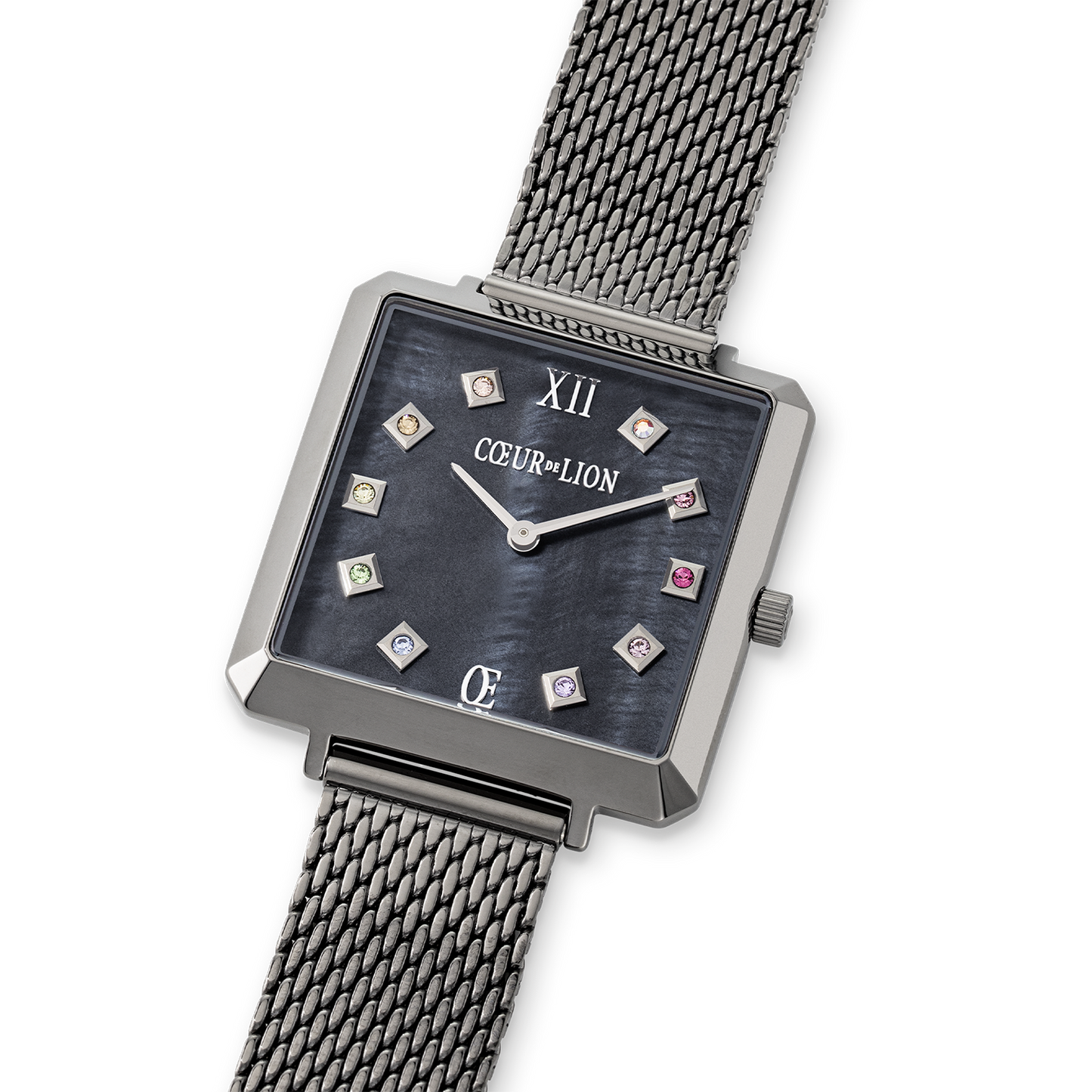 Montre Iconic Square Antracite Nacre Milanaise Acier Inoxydable Anthracitesy Brun