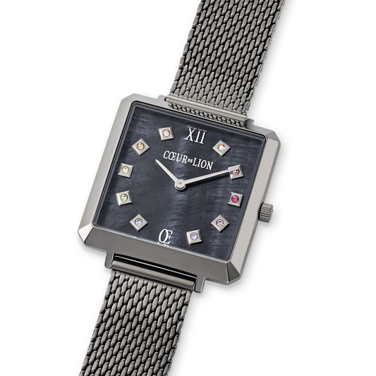 Montre Iconic Square Antracite Nacre Milanaise Acier Inoxydable Anthracitesy Brun