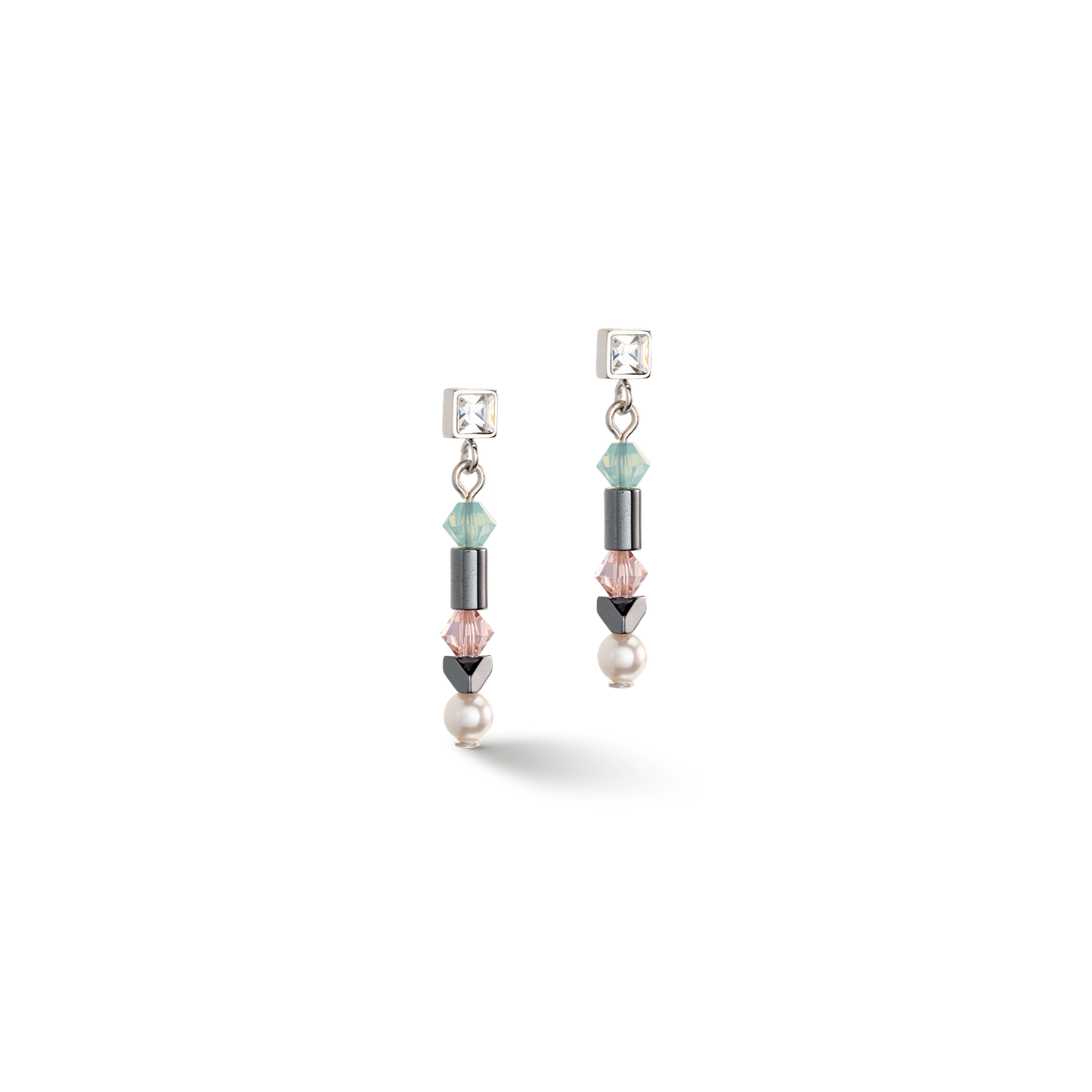 Boucles d'oreilles Princess pearls Asymétrie aqua-rose