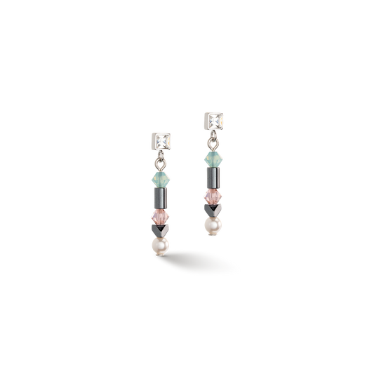 Boucles d'oreilles Princess pearls Asymétrie aqua-rose