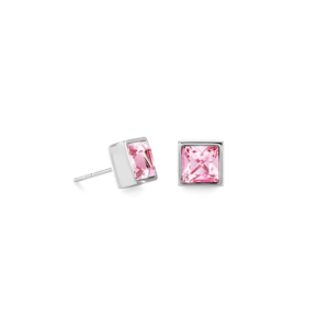 boucles d'oreilles Brilliant Square big acier strass rose