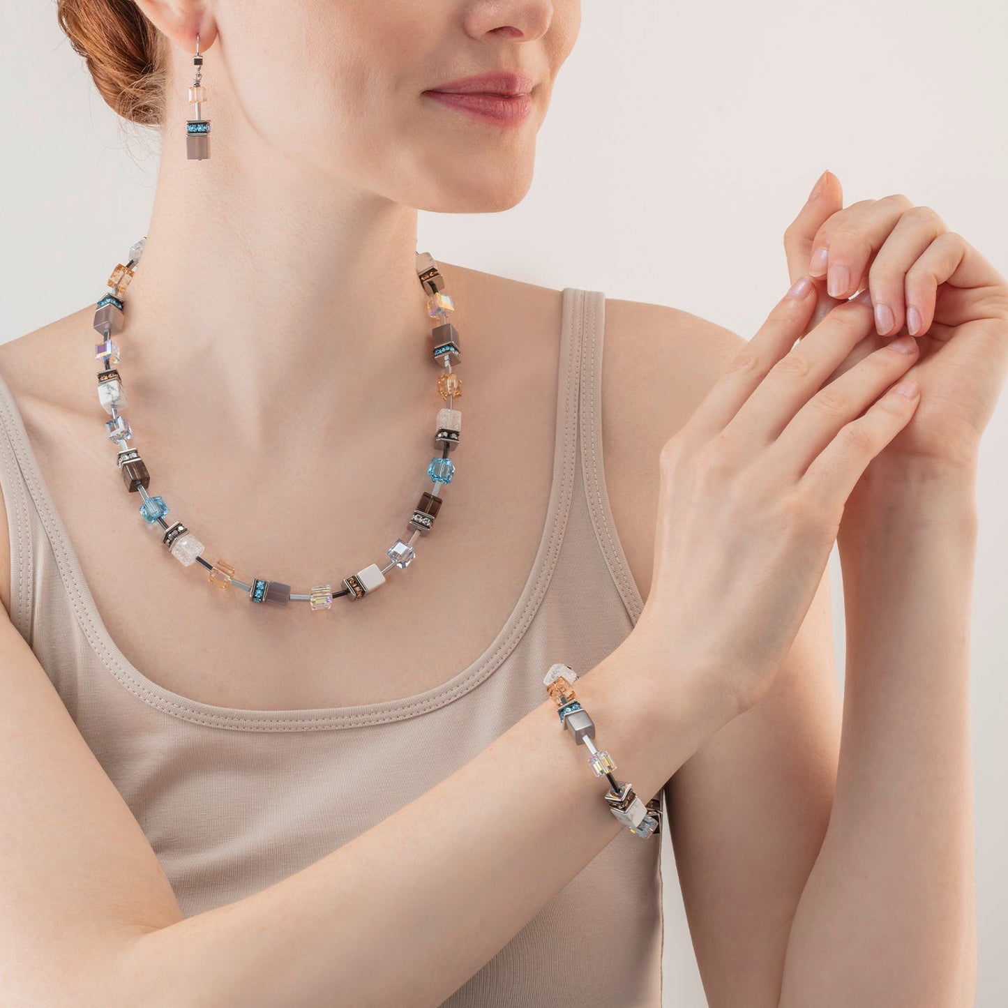 Collier GeoCUBE® Iconic Statement Precious aqua-beige