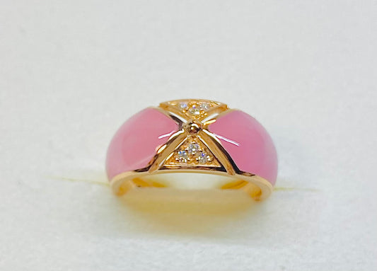 Bague Clozeau or rose diamants et nacrée rose