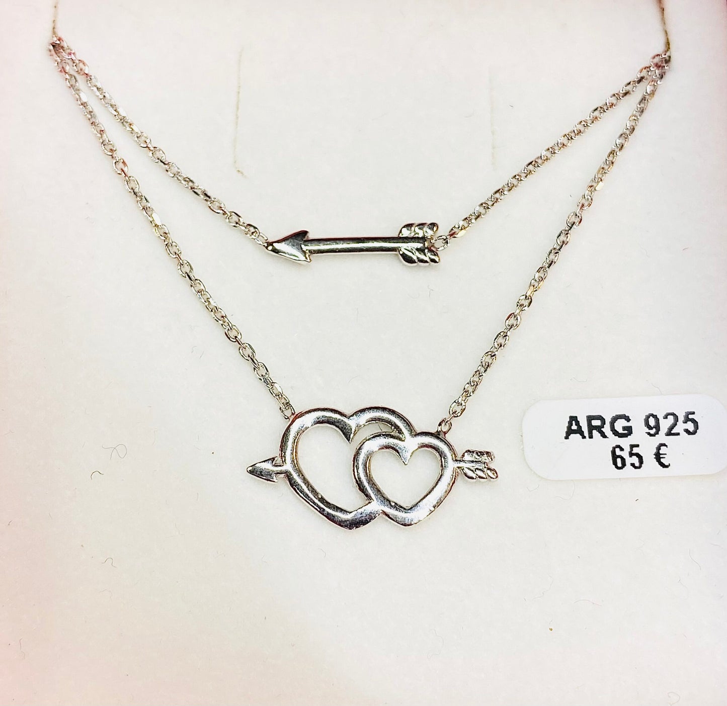 Collier double rang coeur et flèches argent