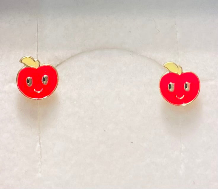 Boucles d'oreilles en or jaune 18 carats pommes émaillées