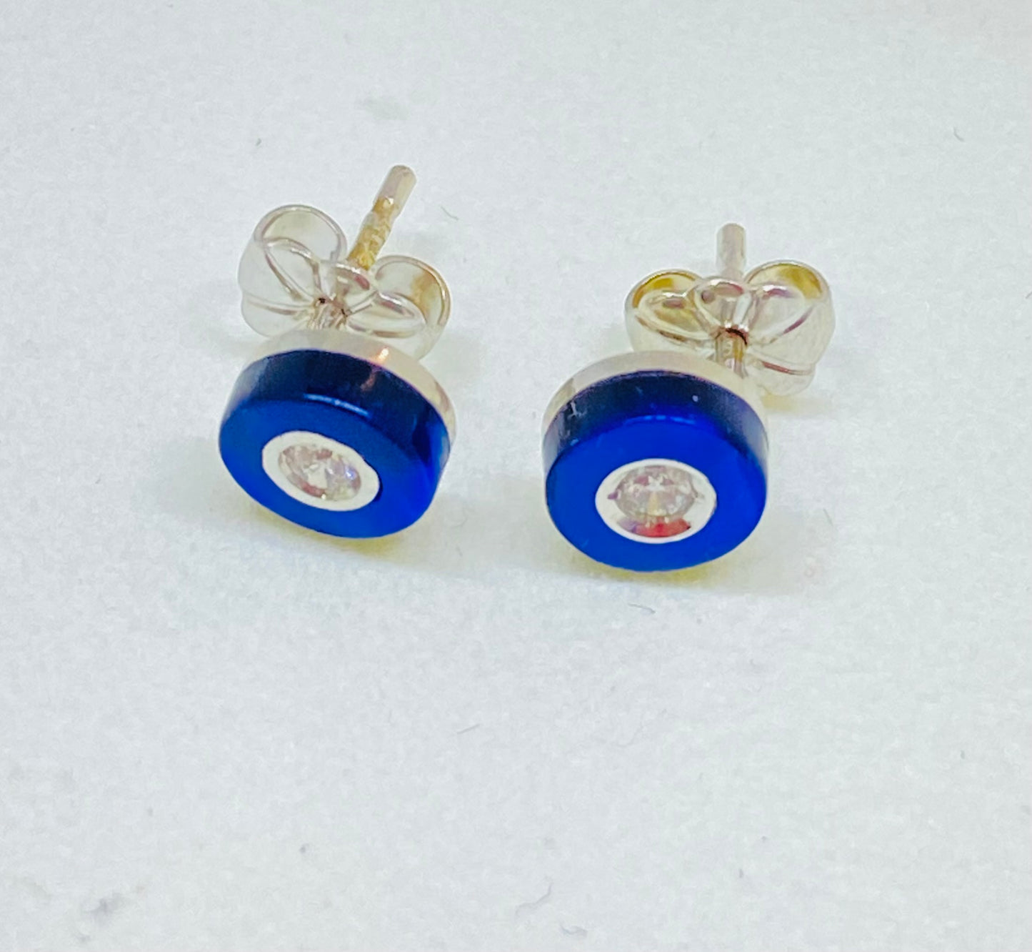 Boucles d'oreilles ronde or blanc Clozeau bleues