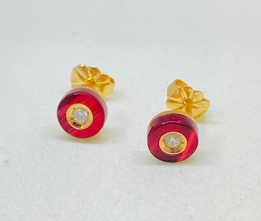 Boucles d'oreilles ronde or rose Clozeau rouges