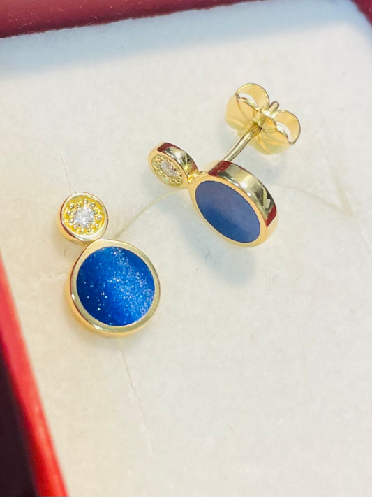 Boucles d'oreilles Clozeau or jaune et bleu de prusse sertie de diamants