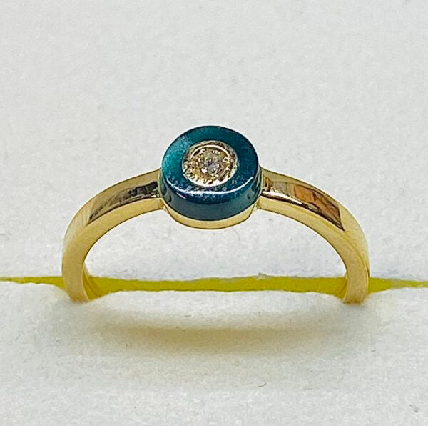 Bague Clozeau or jaune diamants et nacrée vert bronze