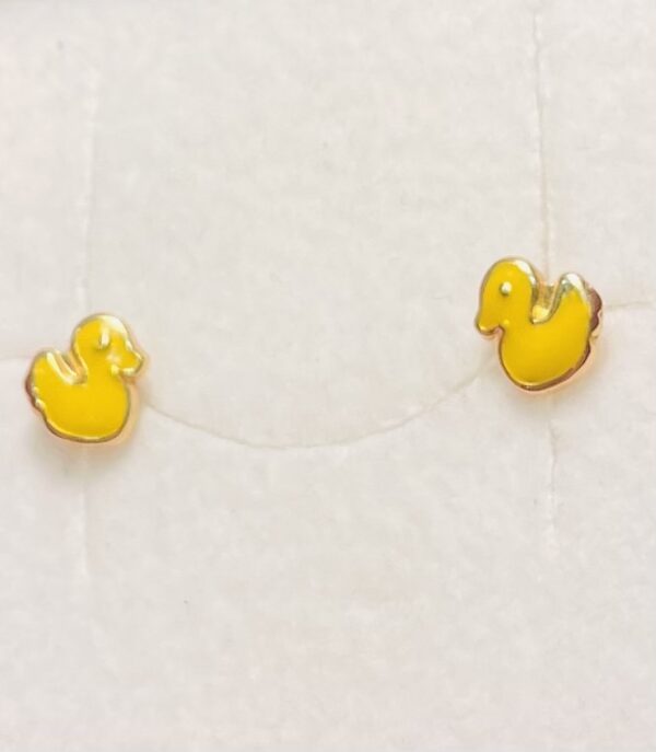 Boucles d'oreilles en or jaune 18 carats poussins émaillés