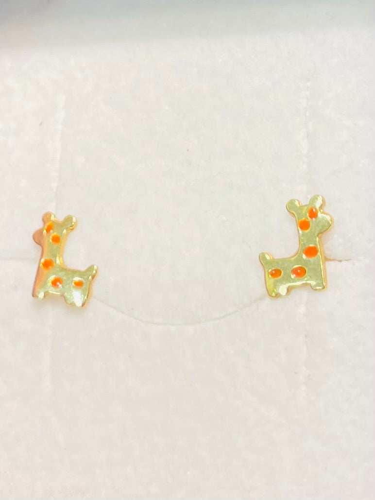 Boucles d'oreilles en or jaune 18 carats girafes émaillées oranges