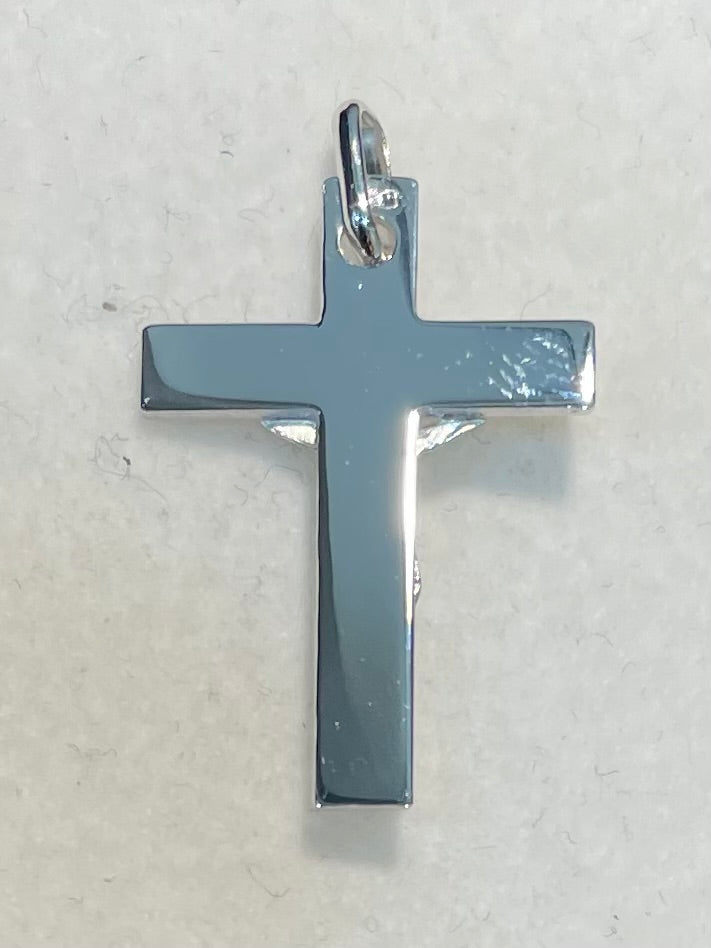 Croix crucifix en or blanc 18 carats ciselée