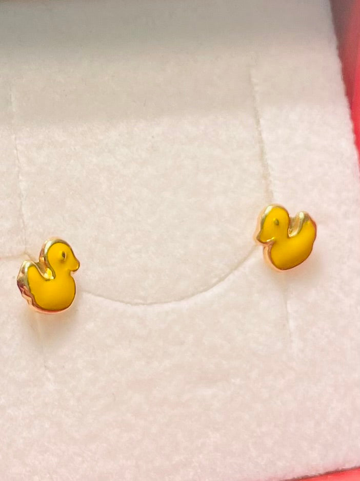 Boucles d'oreilles en or jaune 18 carats poussins émaillés