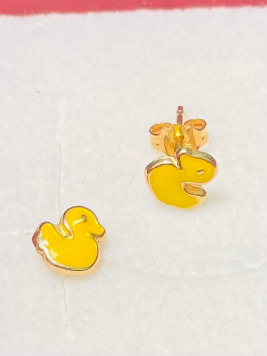 Boucles d'oreilles en or jaune 18 carats poussins émaillés