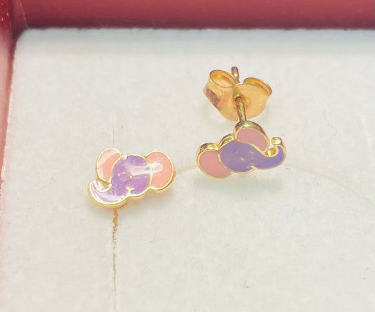 Boucles d'oreilles en or jaune 18 carats éléphants émaillés